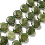 Natural Chinese Jade/Southern Jade Beads Strands, with Seed Beads, Faceted Hexagonal Cut Coin Beads, Flat Round, 12~12.5x5~6mm, Hole: 1.2~1.4mm, about 27~29pcs/strand, 15.55~15.75 inck(39.5~40cm)(G-NH0004-041)