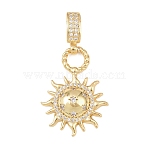 Brass Micro Pave Cubic Zirconia Pendants, Sun, Golden, 42mm, Hole: 3.8x8.5mm(KK-H518-01A-G)