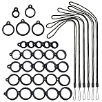 40Pcs 4 Style Silicone Rings with 10Pcs Adjustable Necklace Lanyard Anti-Lost Pendant Holder, for Pen, Phone, Badge Holder, Black, 41.5x0.3cm(DIY-GF0008-10)
