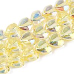 Electroplate Transparent Glass Beads Strands, Heart, AB Color Plated, Faceted, Dyed & Hearted, Champagne Yellow, 12~13x14~15x8~9mm, Hole: 1~1.2mm, about 60~61pcs/strand, 28.35~29.13 inch(72~74cm)(EGLA-N056-01A-11)