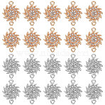 40Pcs 2 Styles Alloy Crystal Rhinestone Connector Charms, Sunflower Links, Platinum & Light Gold, 15~15.5x21~21.5x2mm, Hole: 1.8mm, 20pcs/style(FIND-SC0025-27)