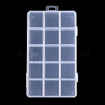Rectangle Polypropylene(PP) Bead Storage Container, Adjustable Deviders Box, with Hinged Lid and 15 Compartments, for Jewelry Small Accessories, Clear, 17x10x2.2cm, Compartment: 3.2x3cm(CON-N011-047)