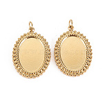 304 Stainless Steel Pendant Cabochon Settings, with Jump Rings, Oval, Real 14K Gold Plated, Tray: 14x10mm, 21.5x15x2.5mm, Jump Ring: 3.8x0.5mm, 2.8mm inner diameter(X-STAS-S116-243G)