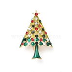 Christmas Alloy Rhinestone Brooch for Backpack Clothes, Christmas Tree, 44x29.5mm(JEWB-I045-01KCG-01)