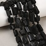 Raw Rough Natural Black Tourmaline Beads Strands, Nuggets, with Seed Beads, 8~21.5x8~11x7~10.5mm, Hole: 0.7~1mm, about 22~25pcs/strand, 15.39''~15.71''(39.1~39.9cm)(G-Z147-C01-01)