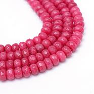 Faceted Rondelle Dyed Natural White Jade Bead Strands, Indian Red, 8~9x5~6mm, Hole: 1mm, about 70pcs/strand, 14.5 inch(G-R343-6x8-17)