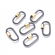 Brass Screw Carabiner Lock Charms, for Necklaces Making, Long-Lasting Plated, Cadmium Free & Lead Free & Nickel Free, Oval, Gunmetal & Real 18K Gold Plated, 26x15x2mm, Screw: 7x5x5mm(KK-I673-05A)