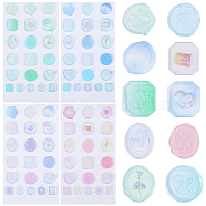 4 Sheets 4 Colors Epoxy Resin Adhesive Stickers, Imitation Wax Seal Stickers, For Envelope Seal, Butterfly & Floral & Heart, Mixed Color, 220x118x1.3mm, Sticker: 17.5~30x17.5~29mm, 1 sheet/color(STIC-CP0001-13)