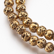 Electroplate Natural Lava Rock Beads Strands, Long-Lasting Plated, Round, Bumpy, Golden Plated, 4.5~5mm, Hole: 0.8mm, about 89pcs/strand, 15.16 inch(38.5cm)(G-I200-17E)