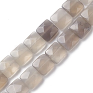 Natural Grey Agate Beads Strands, Faceted Square, 10x10x5mm, Hole: 1.2mm, about 20pcs/strand, 7.95''(20.2cm)(G-K359-B12-01)