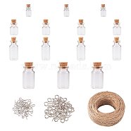 Glass Jar Glass Bottles, with Iron Screw Eye Pin Bail Peg and Jute Twine, Mixed Color, 18~40x10~22mm(AJEW-YW0001-01)