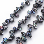 Natural Keshi Pearl Beads Strands, Cultured Freshwater Pearl, Dyed, Nuggets, Black, 6~11x4~6x2~5mm, Hole: 0.5mm, about 80~82pcs/strand, 15.35 inch(39cm)(PEAR-S021-005B)