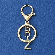 Alloy Initial Letter Charm Keychains, with Alloy Clasp, Golden, Letter Z, 8.5cm(KEYC-YW00006-26)