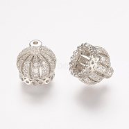 Brass Micro Pave Cubic Zirconia Beads, Tassel Cap Bail, Crown, Hollow, Clear, Platinum, 11x11mm, Hole: 1mm(ZIRC-K063-14P)