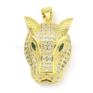 Brass Micro Pave Clear Cubic Zirconia Pendants, Leopard Head, Real 18K Gold Plated, 27.5x19.5x11mm, Hole: 6x4mm(KK-K354-21G)