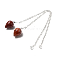Natural Red Jasper Dowsing Pendulums, with Silver Tone Iron Chains, Teardrop Pendant, 235mm, Hole: 1.6mm(G-R492-01S-10)
