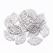 304 Stainless Steel Pendants, Leaf, Stainless Steel Color, 24x14x0.5mm, Hole: 0.8mm(STAS-L234-056P)