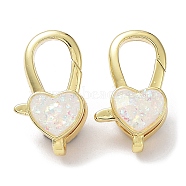 Rack Plating Brass Lobster Claw Clasps, with Resin Imitation Opal, Cadmium Free & Lead Free, Real 18K Gold Plated, Long-Lasting Plated, Heart, 18x10.5x6mm, Hole: 3x2mm(KK-F858-04B-G)