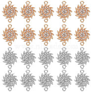 40Pcs 2 Styles Alloy Crystal Rhinestone Connector Charms, Sunflower Links, Platinum & Light Gold, 15~15.5x21~21.5x2mm, Hole: 1.8mm, 20pcs/style(FIND-SC0025-27)