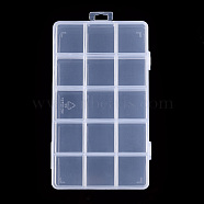 Rectangle Polypropylene(PP) Bead Storage Container, Adjustable Deviders Box, with Hinged Lid and 15 Compartments, for Jewelry Small Accessories, Clear, 17x10x2.2cm, Compartment: 3.2x3cm(CON-N011-047)