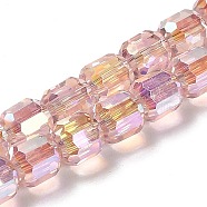 Electroplate Glass Beads Strands, Faceted, Column, Pink, 6x6.5mm, Hole: 1mm, about 72pcs/strand, 20.87''(53cm)(EGLA-D030-19O)