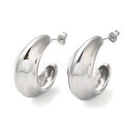 Non-Tarnish 304 Stainless Steel Round Earrings, Half Hoop Earrings, Stainless Steel Color, 31.5x15.5mm(EJEW-K244-30P)