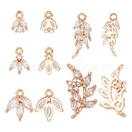 DIY Jewelry Making Finding Kit, Including Brass Micro Pave Clear Cubic Zirconia Pendants & Connector Charms, Leaf, Light Gold, 7.7~17.5x5.5~13x2~3.5mm, Hole: 1~1.4mm, 15Pcs/box(ZIRC-AR0001-25)
