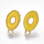 Alloy Enamel Stud Earring Findings, with Loop, Raw(Unplated) Pins and Glitter Powder and 925 Sterling Silver Pin, Oval, Light Gold, Gold, 17x10mm, Hole: 1.8mm, Pin: 0.6mm(PALLOY-T056-58A)