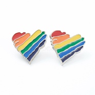 Alloy Pride Enamel Brooches, Enamel Pin, with Butterfly Clutches, Rainbow Heart, Platinum, Colorful, 24x25.5x10mm(JEWB-M020-03-P)