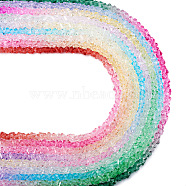 Pandahall 9 Strands 9 Colors Transparent Baking Paint Glass Bead Strands, Segmented Multi-color Beads, Triangle, Mixed Color, 4.5x4x3.5mm, Hole: 1mm, about 134~137pcs/strand, 13.27~13.39''(33.7~34cm), 1 Strand/color(GLAA-TA0001-43)