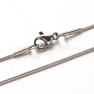 1mm 201 Stainless Steel Round Snake Chain Necklaces for Women Men, with Lobster Claw Clasps, Stainless Steel Color, 19.7 inch(50cm)(NJEW-N054-01P)