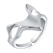 Rhodium Plated 925 Sterling Silver Twist Heart Open Cuff Ring, Hollow Wide Ring for Women, Platinum, US Size 5 1/4(15.9mm)(JR888A)
