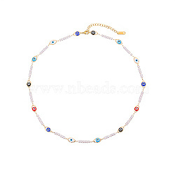 Real 18K Gold Plated Stainless Steel Enamel Chain Necklace, Evil Eye Necklace for Women, Eye(OH8481-2)