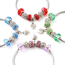 Handmade Polymer Clay Rhinestone European Bracelets, with Glass Beads, 304 Stainless Steel Snake Chains and Alloy Heart Charm, Mixed Color, 7-7/8 inch(20cm)(BJEW-JB06372)