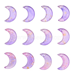 Glass Pendants, with Glitter Powder, Crescent Moon, Violet, 16x11.5x3.5mm, Hole: 1.2mm(GLAA-CJ0001-59C)