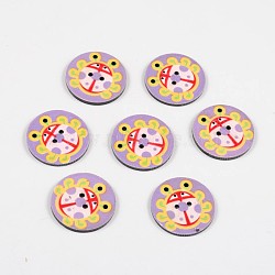 2-Hole Flat Round with Ladybird Pattern Acrylic Buttons, Lilac, 25x2mm, Hole: 2mm(BUTT-F055-06D)