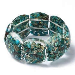 Dyed Natural Imperial Jasper & Synthetic Opal Stretch Bracelets, Epoxy Resin Domino Bracelets for Women, Dark Turquoise, Inner Diameter: 2-3/8 inch(6.1cm)(BJEW-G702-05B)