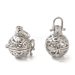 Rack Plating Brass Hollow Round Cage Pendants, For Chime Ball Pendant Necklaces Making, Platinum, 23.5x18.5x22mm, Hole: 6x5.5mm(KK-Z029-02P)