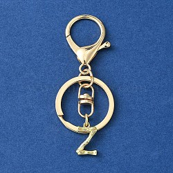 Alloy Initial Letter Charm Keychains, with Alloy Clasp, Golden, Letter Z, 8.5cm(KEYC-YW00006-26)