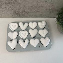 Heart Food Grade Silicone Molds, For DIY Cake Decoration, Chocolate, Candy, Soap Making, for Valentine's Day, White, 190x137x18mm, Hole: 6mm, Inner Diameter: 36~39x39~40x18mm(DIY-A051-02C)