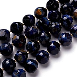 Natural Blue Tiger Eye Beads Strand, with Seed Beads, Six Sided Celestial Dice, 15.5~16x15.5~16x15.5~16mm, Hole: 0.5mm, about 22pcs/strand, 16.34''(41.5cm)(G-M367-30B)
