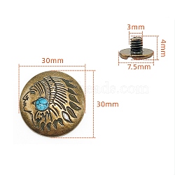 Alloy Decorative Buttons, with Synthetic Turquoise, Human, 3cm(PW-WG1200D-17)