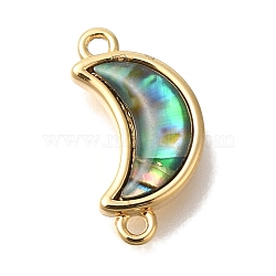 Brass Pave Natural Paua Shell Crescent Moon Links Connector Charms, Real 18K Gold Plated, 13.5x7x3mm, Hole: 1mm(KK-K389-147G)