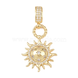 Brass Micro Pave Cubic Zirconia Pendants, Sun, Golden, 42mm, Hole: 3.8x8.5mm(KK-H518-01A-G)