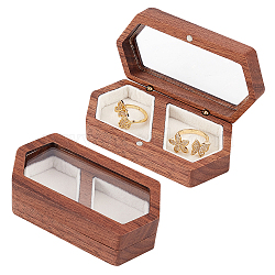 2-Slot Wooden Couple Rings Storage Boxes, Clear Window Wedding Ring Case, with Magnetic Clasps and Velvet Inside, Hexagon, Linen, 9.6x5x2.95cm, Inner Diameter: 45x35mm(CON-WH0087-42A)