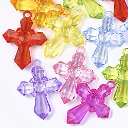 Transparent Acrylic Pendants, Faceted, Cross, Mixed Color, 45x32.5x9mm, Hole: 2.5mm(X-TACR-S133-095)