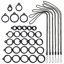 40Pcs 4 Style Silicone Rings with 10Pcs Adjustable Necklace Lanyard Anti-Lost Pendant Holder, for Pen, Phone, Badge Holder, Black, 41.5x0.3cm(DIY-GF0008-10)