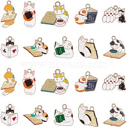 ARRICRAFT 30Pcs 10 Styles Zinc Alloy Enamel Pendants, Light Gold, Cat Charm, Mixed Color, 21~29x15~28x1.5mm, Hole: 2.5mm, 3pcs/style(FIND-AR0004-06)