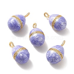 Rack Plating Brass Micro Pave Cubic Zirconia Enamel Pendants, Real 18K Gold Plated, Cadmium Free & Lead Free & Nickle Free, Egg, Lilac, 26x14mm, Hole: 3.5x2mm(KK-M230-09G)