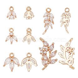 DIY Jewelry Making Finding Kit, Including Brass Micro Pave Clear Cubic Zirconia Pendants & Connector Charms, Leaf, Light Gold, 7.7~17.5x5.5~13x2~3.5mm, Hole: 1~1.4mm, 15Pcs/box(ZIRC-AR0001-25)